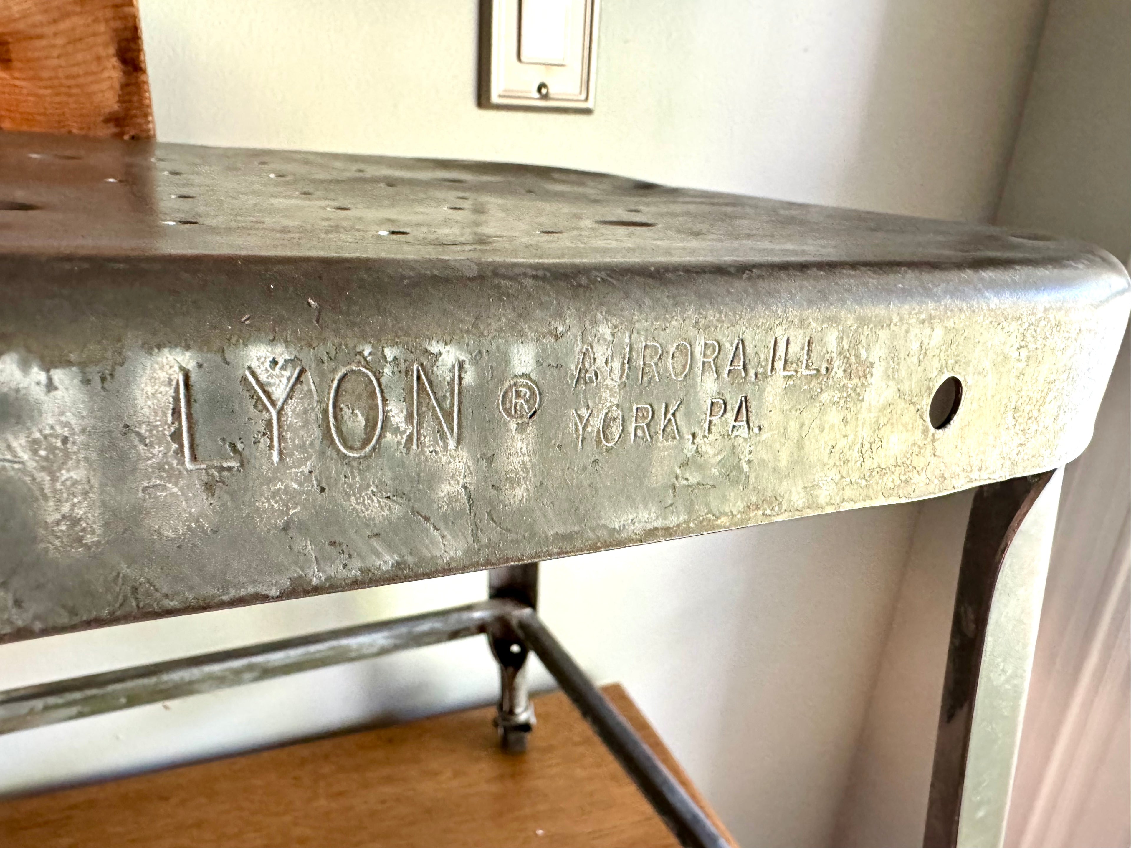 Vintage Lyon Rustic Metal Military Aerospace Rolling Stool