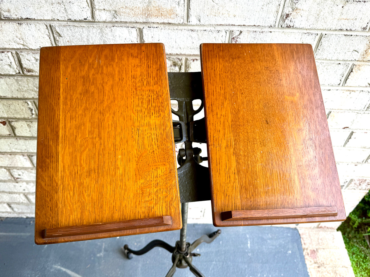 Antique Victorian Cast Iron and Walnut Adjustable Dictionary Stand By R.M. Lambie ~ Victorian Music Stand