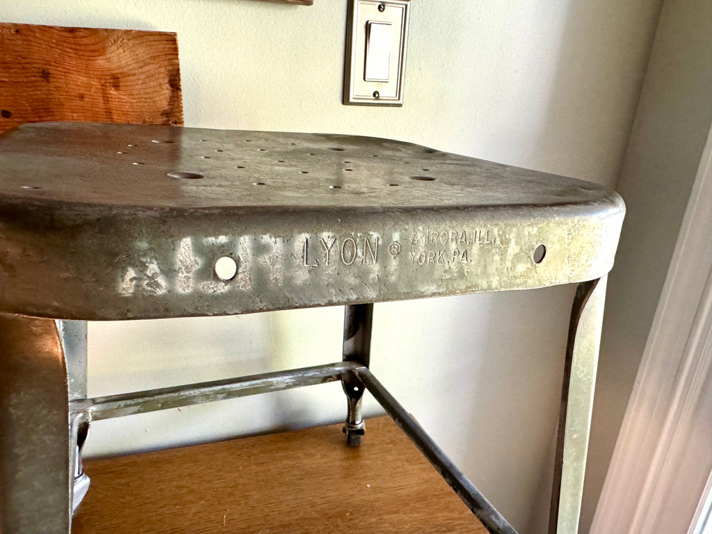 Vintage Lyon Rustic Metal Military Aerospace Rolling Stool