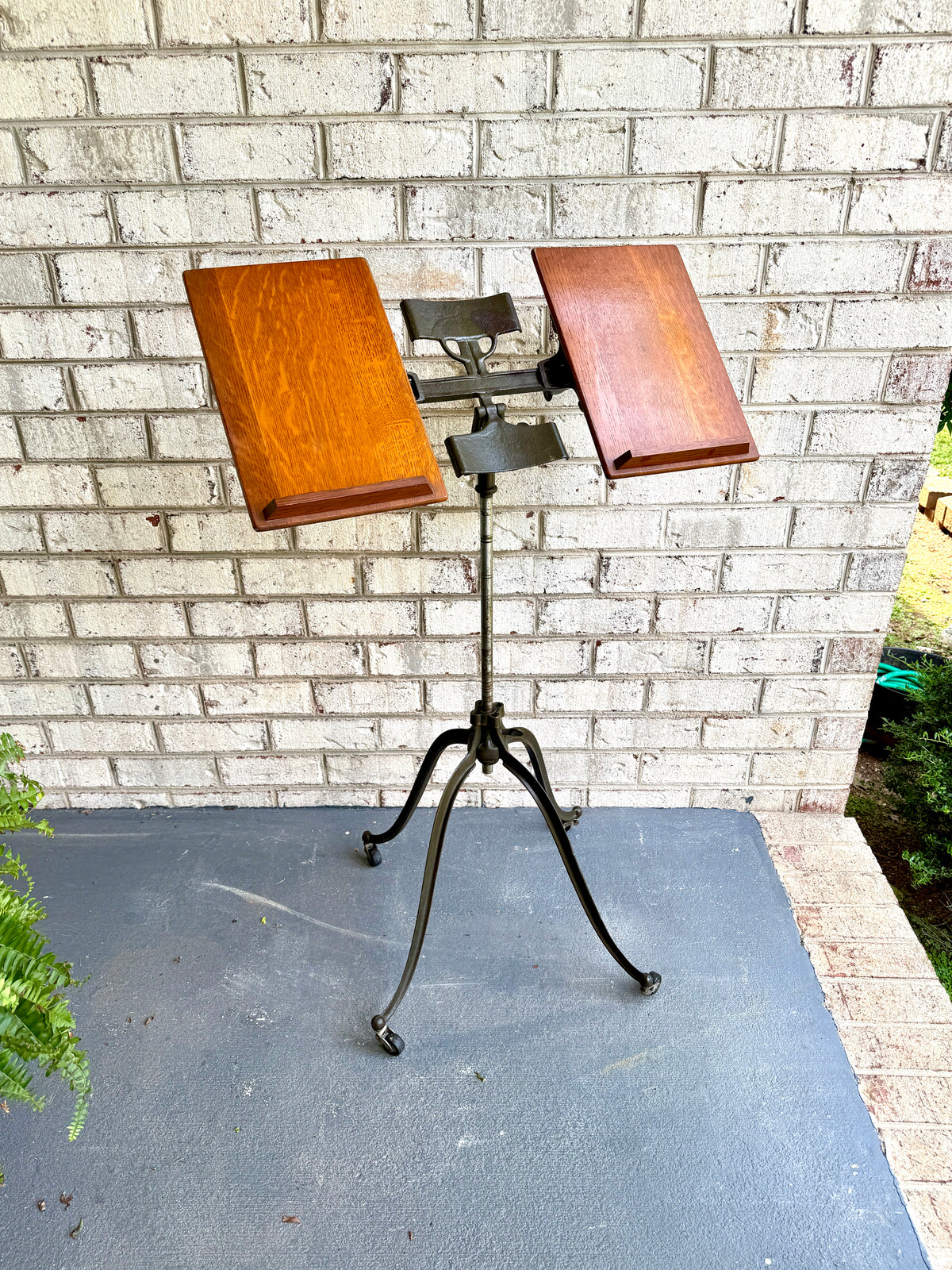 Antique Victorian Cast Iron and Walnut Adjustable Dictionary Stand By R.M. Lambie ~ Victorian Music Stand