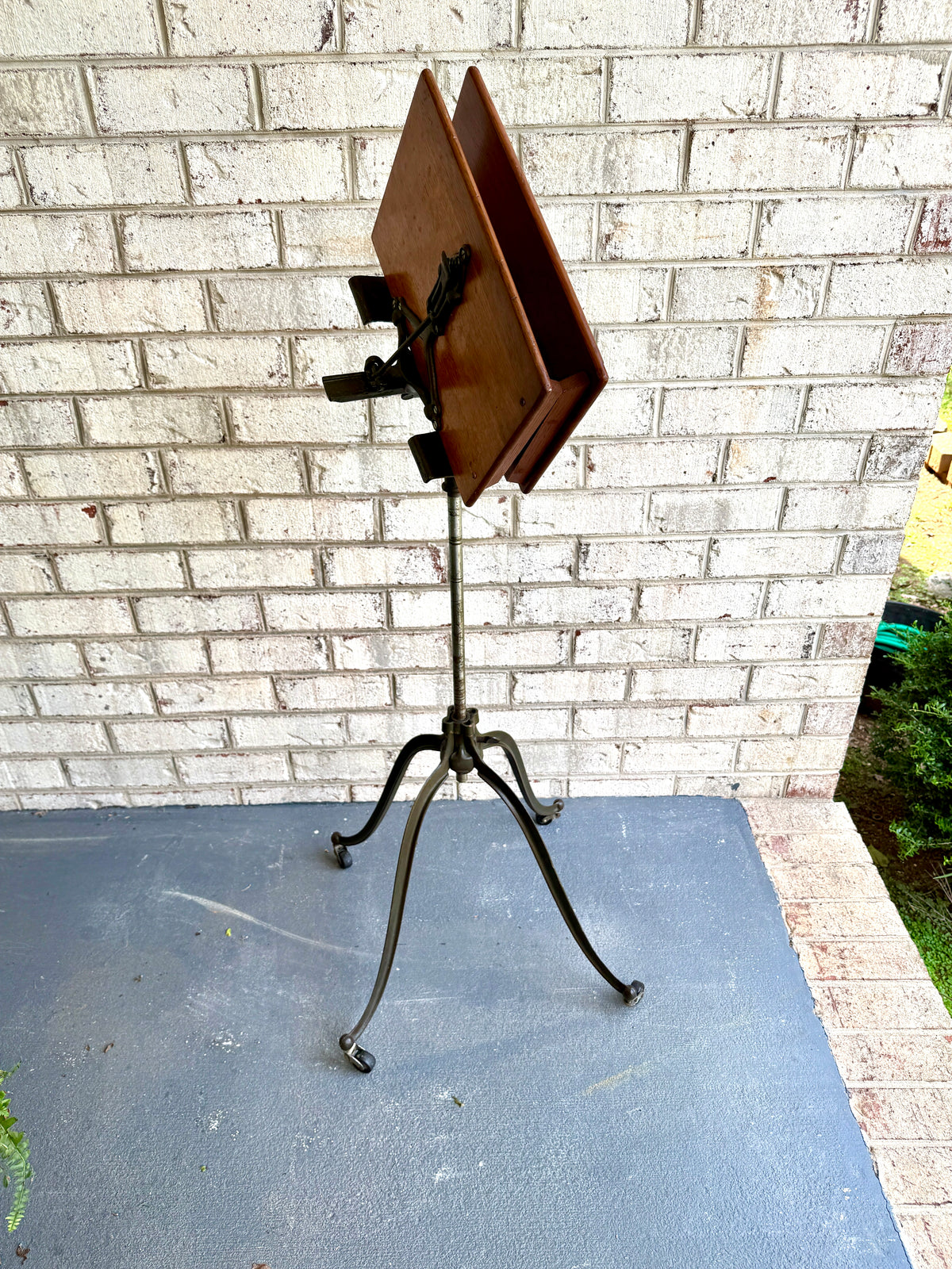 Antique Victorian Cast Iron and Walnut Adjustable Dictionary Stand By R.M. Lambie ~ Victorian Music Stand