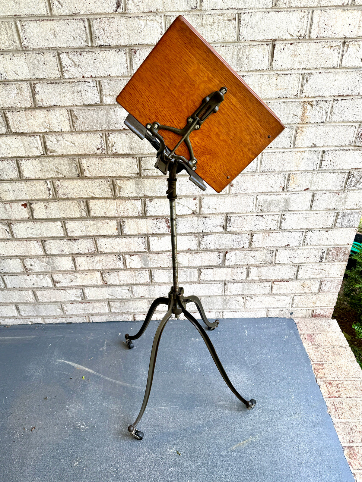 Antique Victorian Cast Iron and Walnut Adjustable Dictionary Stand By R.M. Lambie ~ Victorian Music Stand