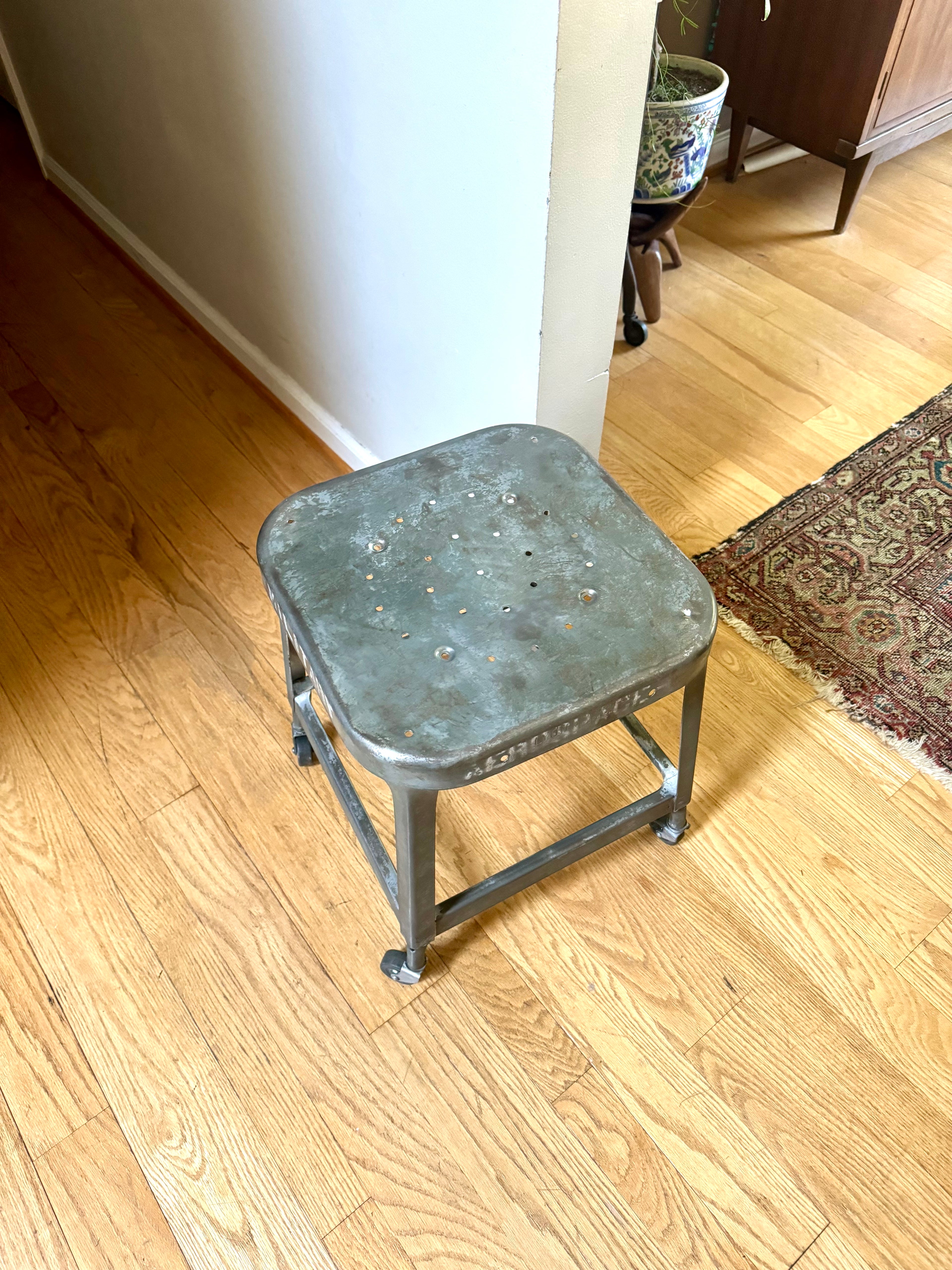 Vintage Lyon Rustic Metal Military Aerospace Rolling Stool