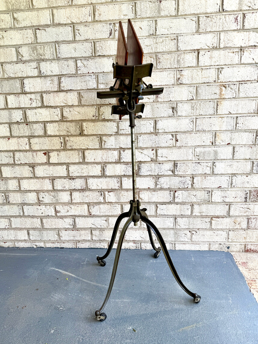 Antique Victorian Cast Iron and Walnut Adjustable Dictionary Stand By R.M. Lambie ~ Victorian Music Stand