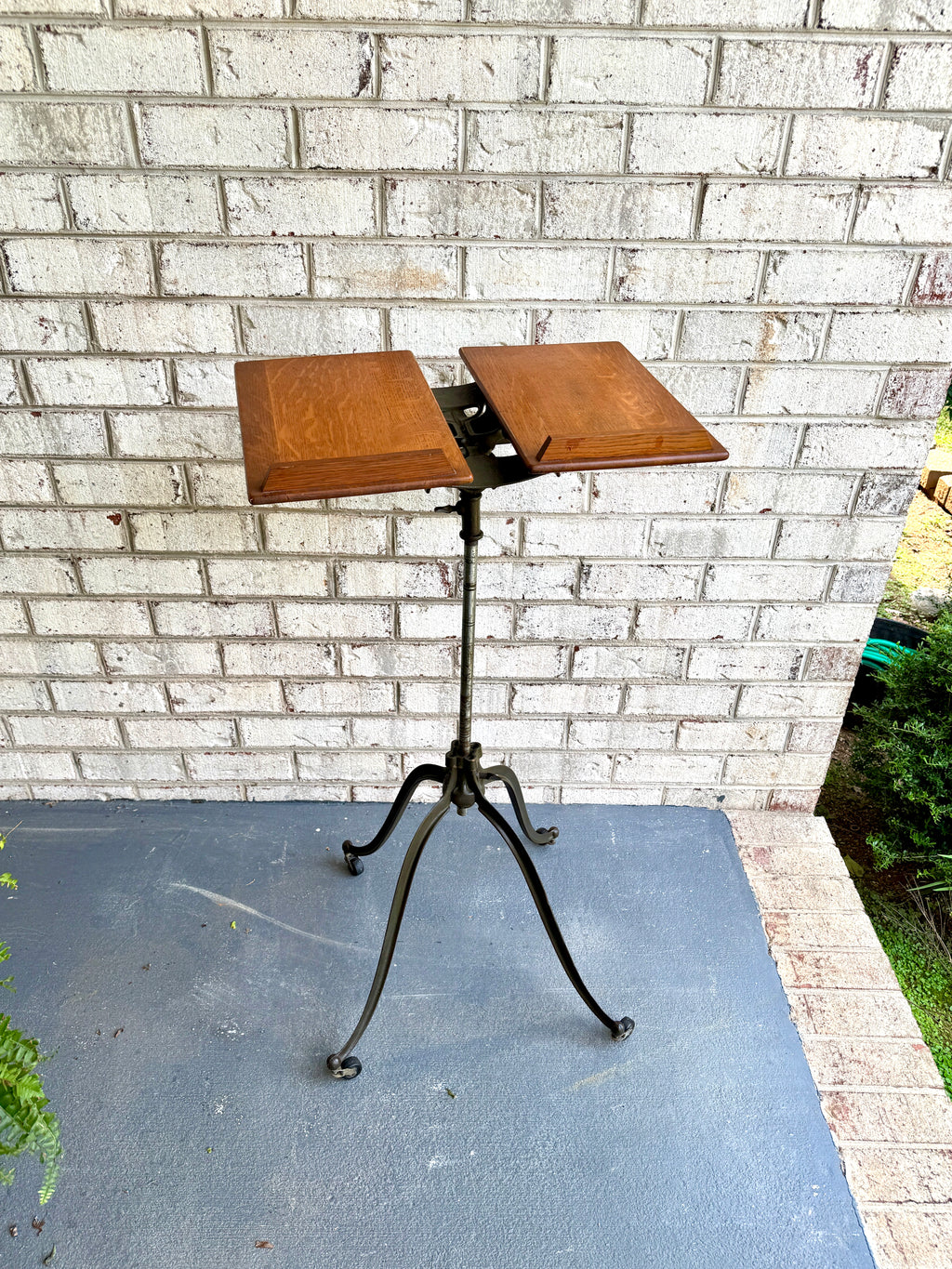 Antique Victorian Cast Iron and Walnut Adjustable Dictionary Stand By R.M. Lambie ~ Victorian Music Stand