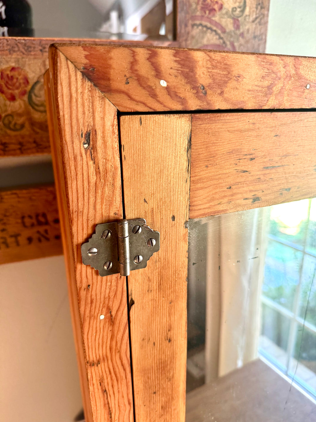 Antique Rustic Wood Medicine Cabinet With Distressed Mirrored Door