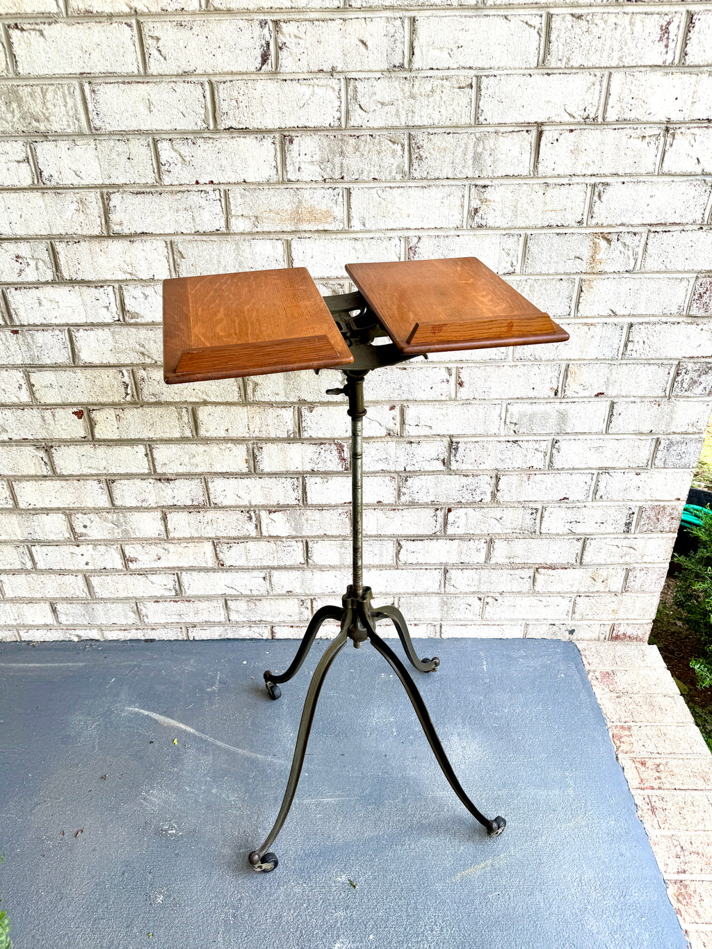 Antique Victorian Cast Iron and Walnut Adjustable Dictionary Stand By R.M. Lambie ~ Victorian Music Stand