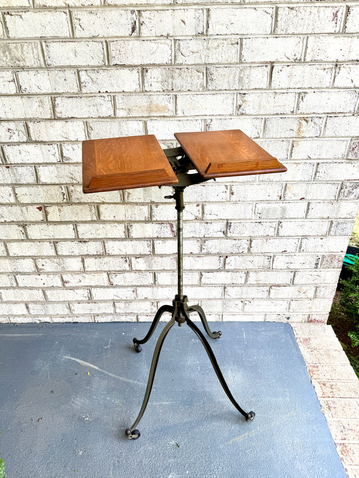 Antique Victorian Cast Iron and Walnut Adjustable Dictionary Stand By R.M. Lambie ~ Victorian Music Stand