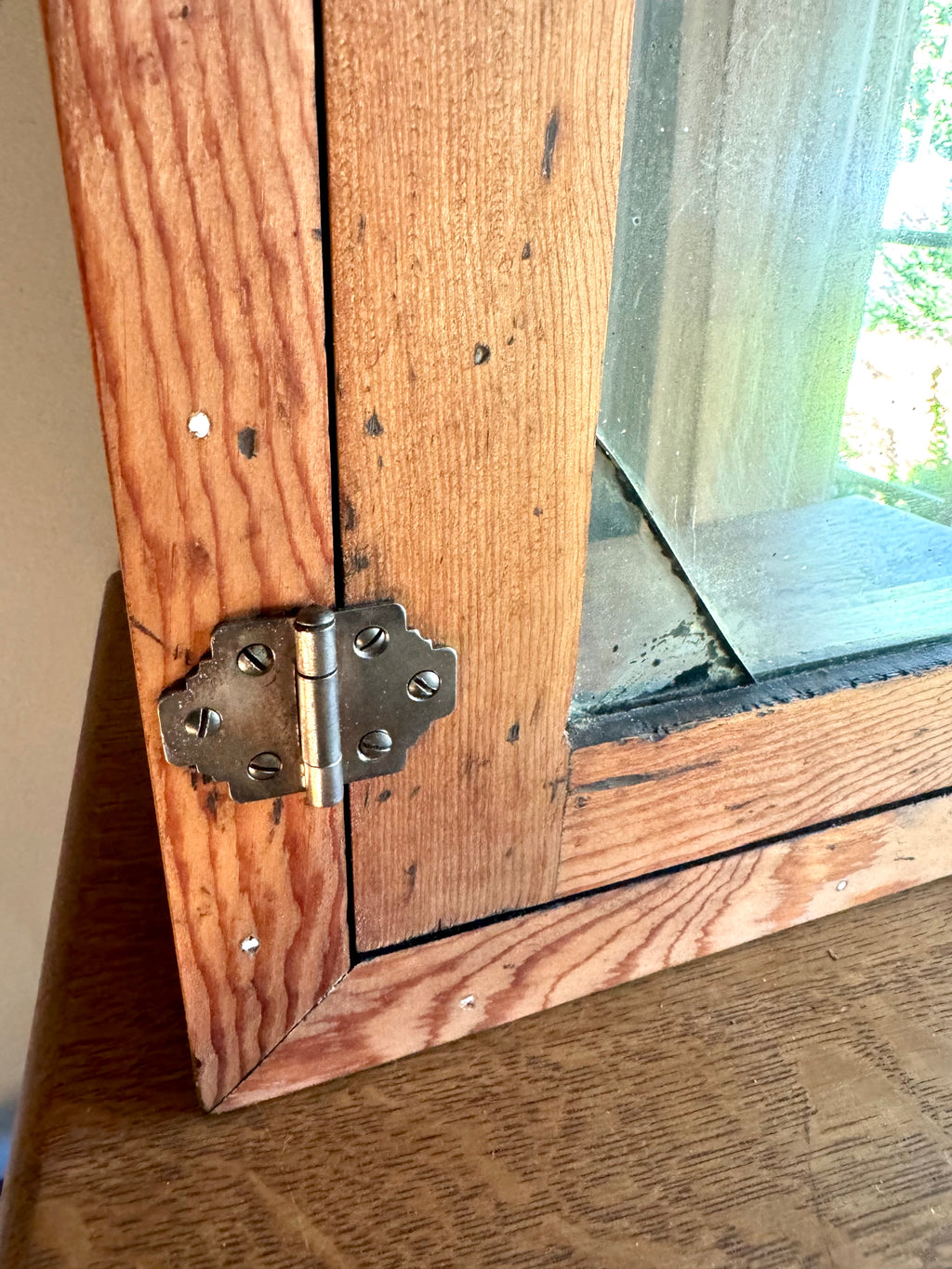 Antique Rustic Wood Medicine Cabinet With Distressed Mirrored Door