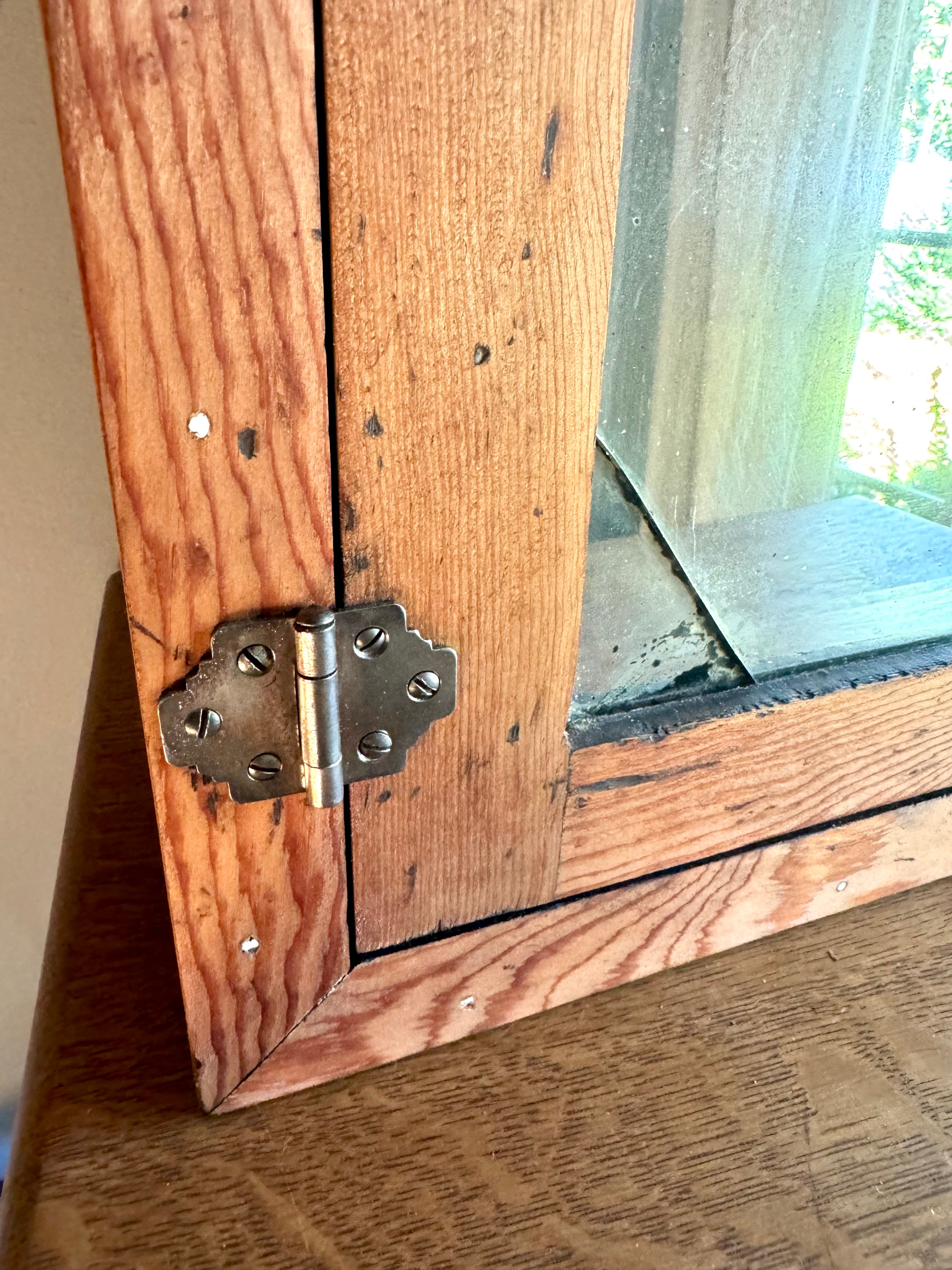 Antique Rustic Wood Medicine Cabinet With Distressed Mirrored Door