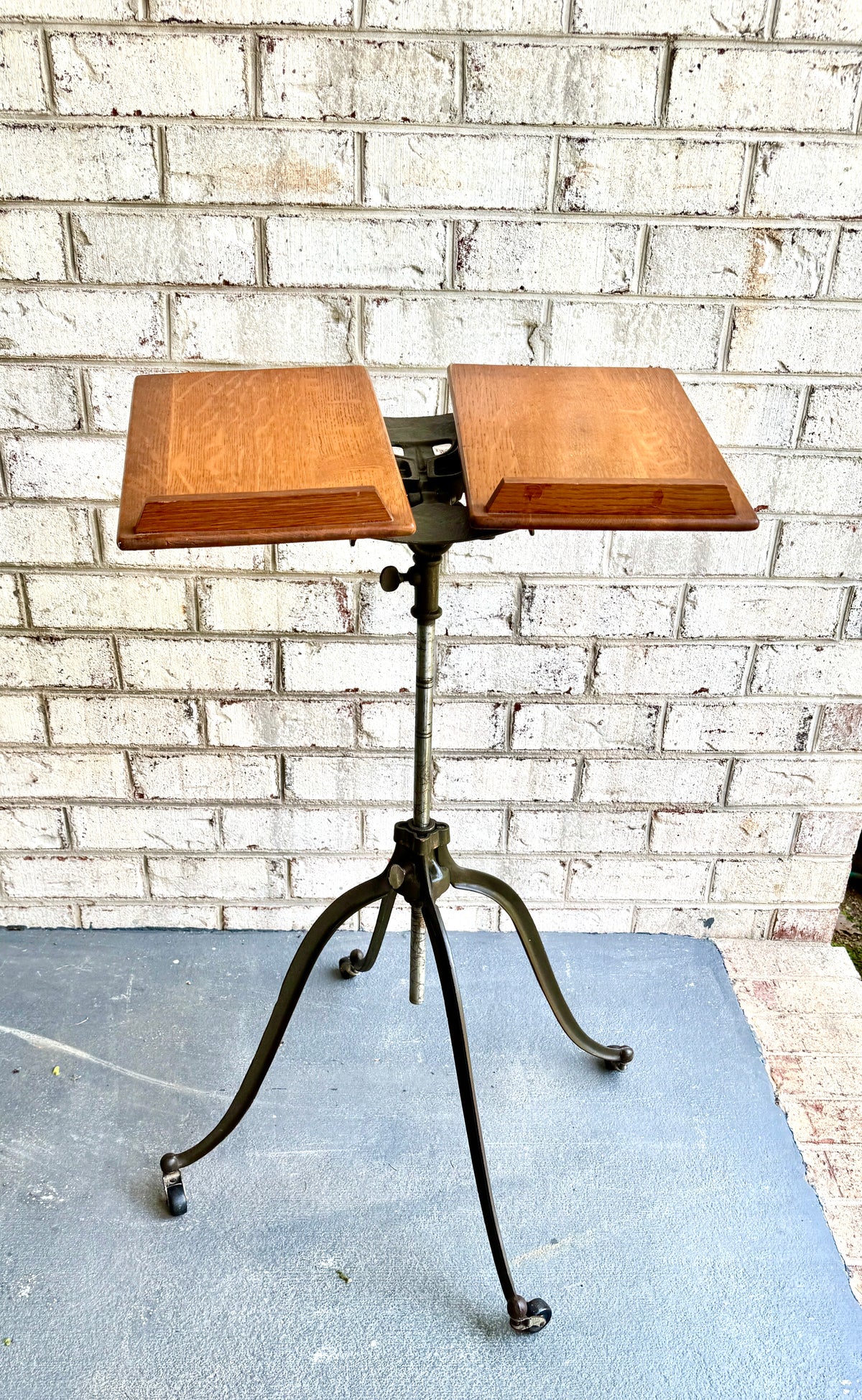 Antique Victorian Cast Iron and Walnut Adjustable Dictionary Stand By R.M. Lambie ~ Victorian Music Stand
