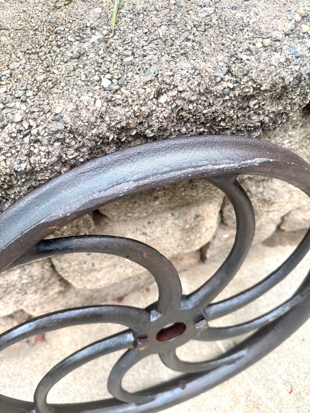 Antique Cast Iron "S-Spoke" Flywheel ~ Cast Iron Pulley Wall Hanger ~ 19" Cast Iron Flywheel