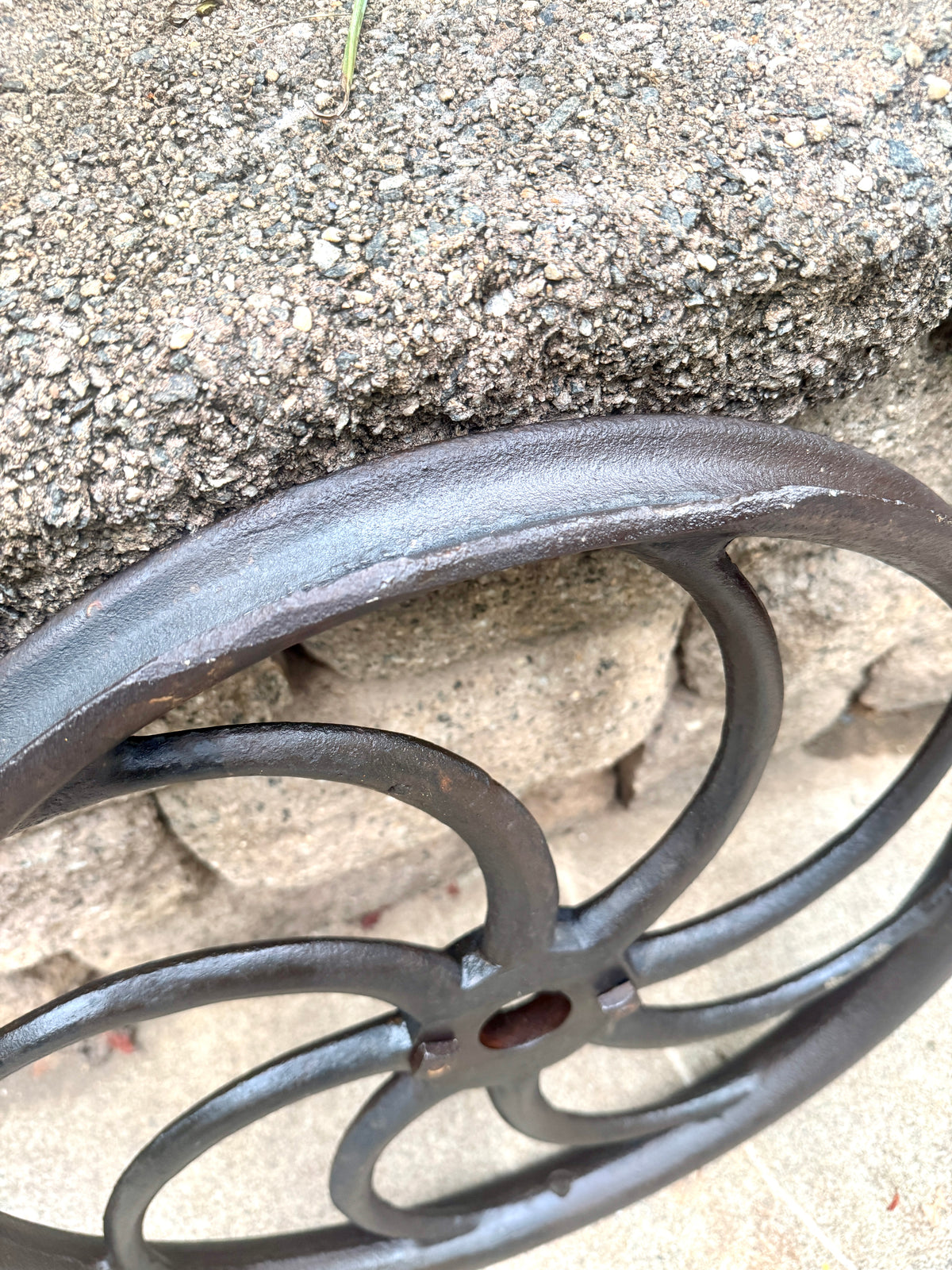 Antique Cast Iron "S-Spoke" Flywheel ~ Cast Iron Pulley Wall Hanger ~ 19" Cast Iron Flywheel