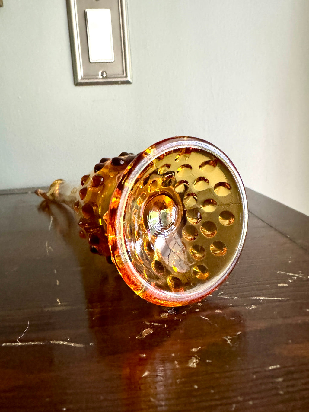 Vtg Fenton Amber Swung Glass Bud Vase ~ Amber Hobnail Footed Vase ~ MCM Amber Swung Glass Vase