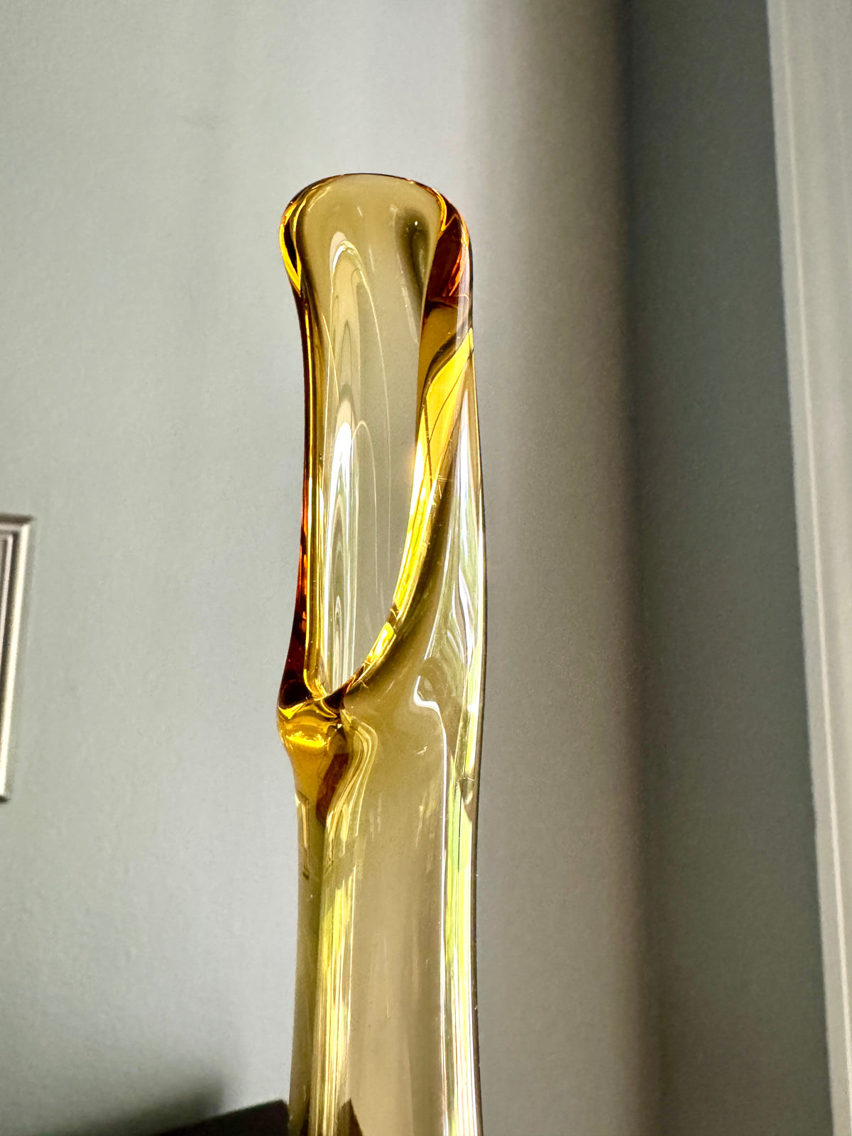 Vtg Fenton Amber Swung Glass Bud Vase ~ Amber Hobnail Footed Vase ~ MCM Amber Swung Glass Vase