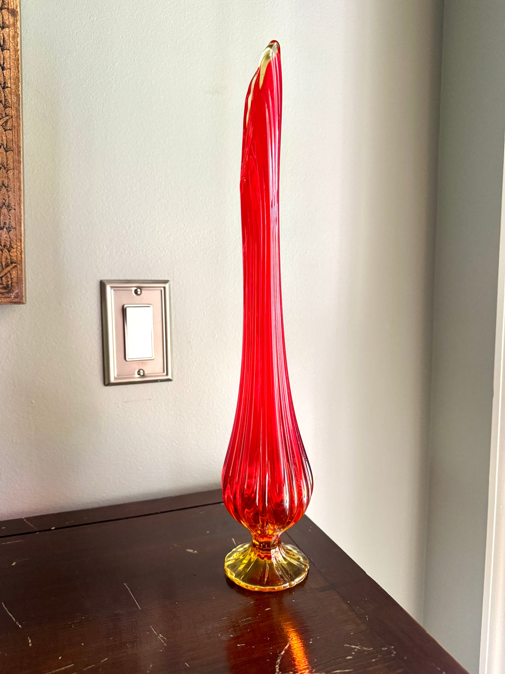 Vtg Mid Century Modern L.E. Smith Amberina Swung Vase Pedestal 17" ~ MCM Swung Glass Vase