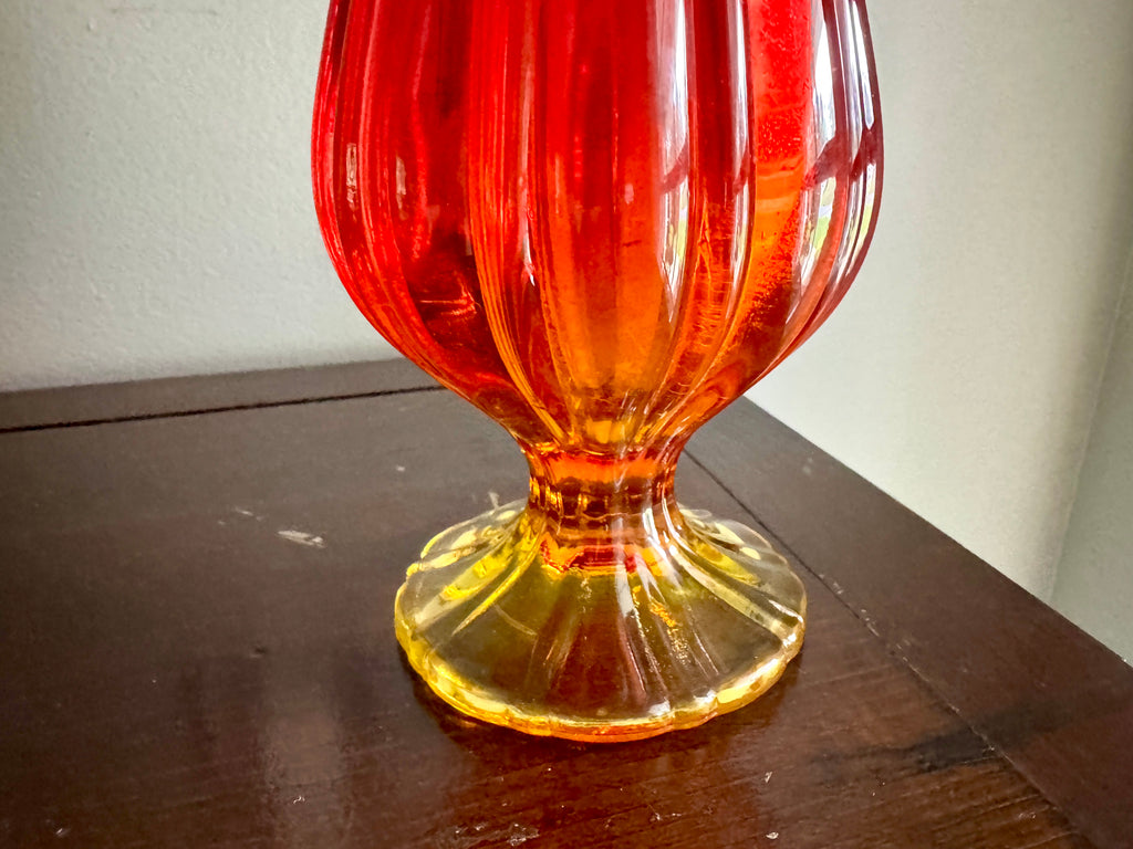 Vtg Mid Century Modern L.E. Smith Amberina Swung Vase Pedestal 17" ~ MCM Swung Glass Vase