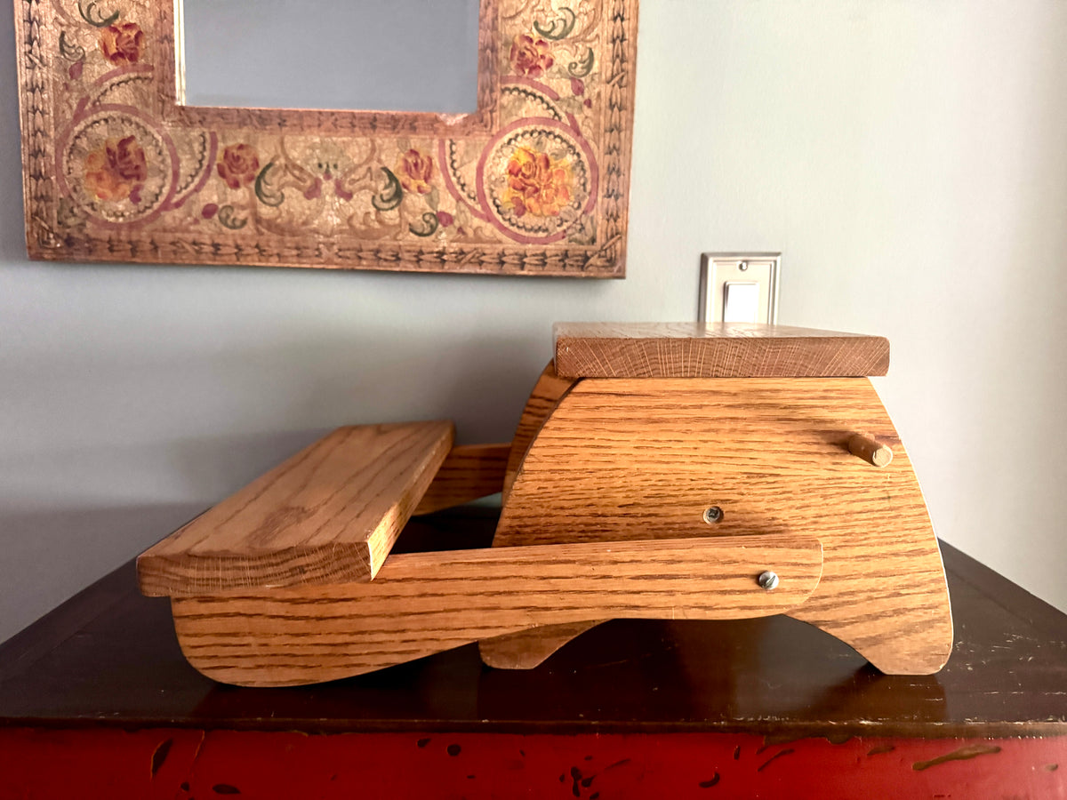 Vtg Wooden Child's Convertible Step Stool Chair ~ Wood Step Stool Chair ~