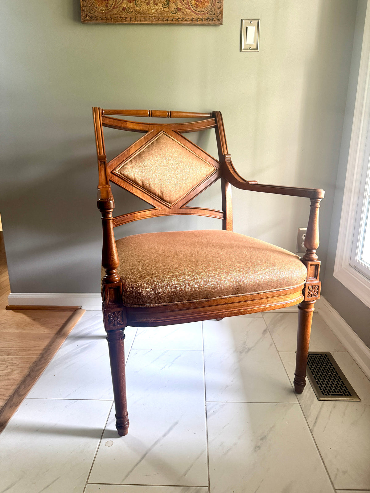 Georgian-Style Wooden Armchair by Fairfield ~ Fairfield Champagne Colored Wooden Armchairs (2 Available)