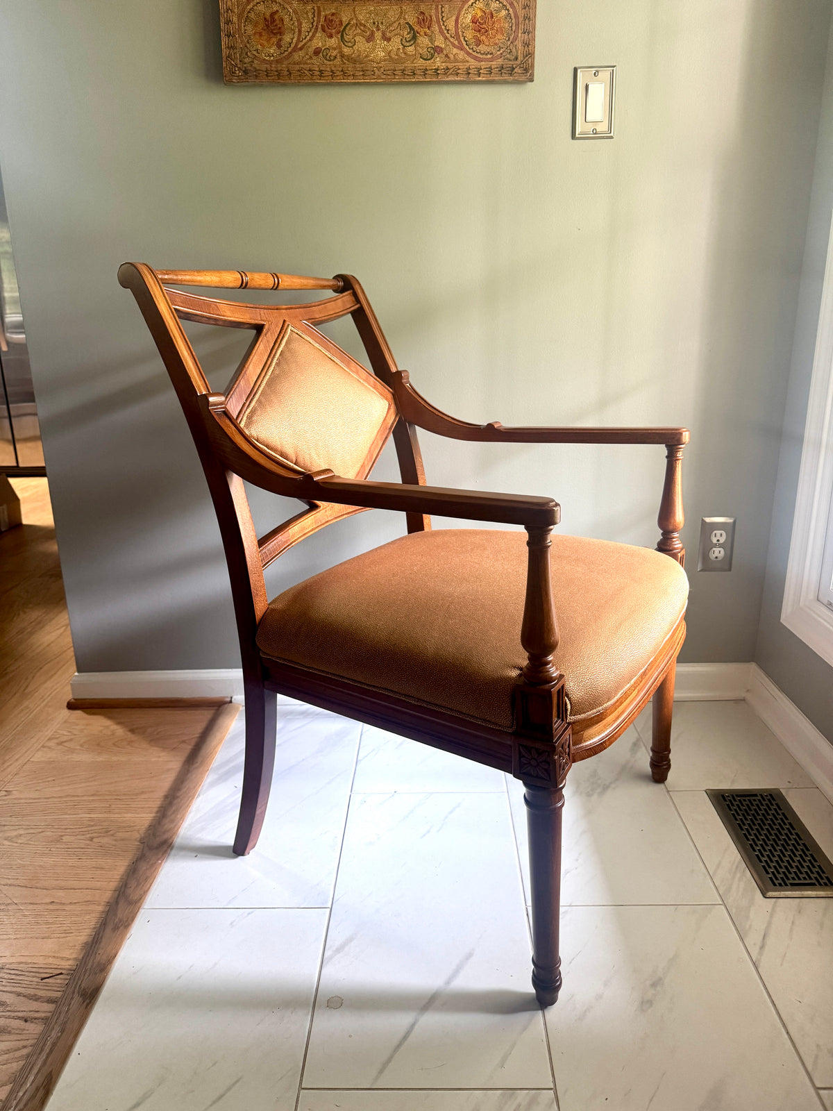 Georgian-Style Wooden Armchair by Fairfield ~ Fairfield Champagne Colored Wooden Armchairs (2 Available)