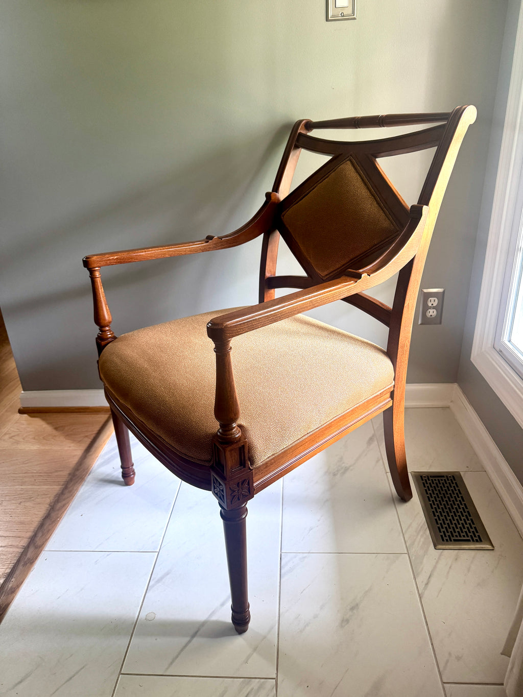 Georgian-Style Wooden Armchair by Fairfield ~ Fairfield Champagne Colored Wooden Armchairs (2 Available)