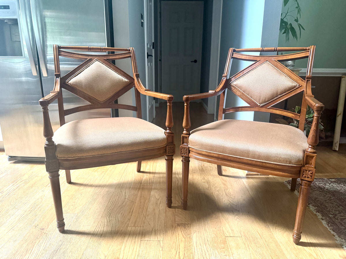 Georgian-Style Wooden Armchair by Fairfield ~ Fairfield Champagne Colored Wooden Armchairs (2 Available)