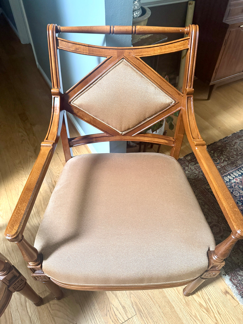 Georgian-Style Wooden Armchair by Fairfield ~ Fairfield Champagne Colored Wooden Armchairs (2 Available)