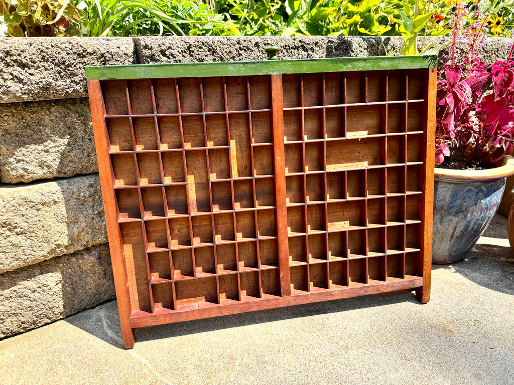 Antique Wooden Printer’s Tray ~ Vintage Letterpress Drawer ~ Rustic Wall Display ~ Curio Shelf |