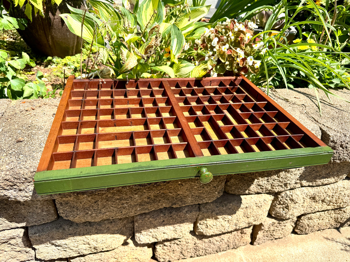 Antique Wooden Printer’s Tray ~ Vintage Letterpress Drawer ~ Rustic Wall Display ~ Curio Shelf |