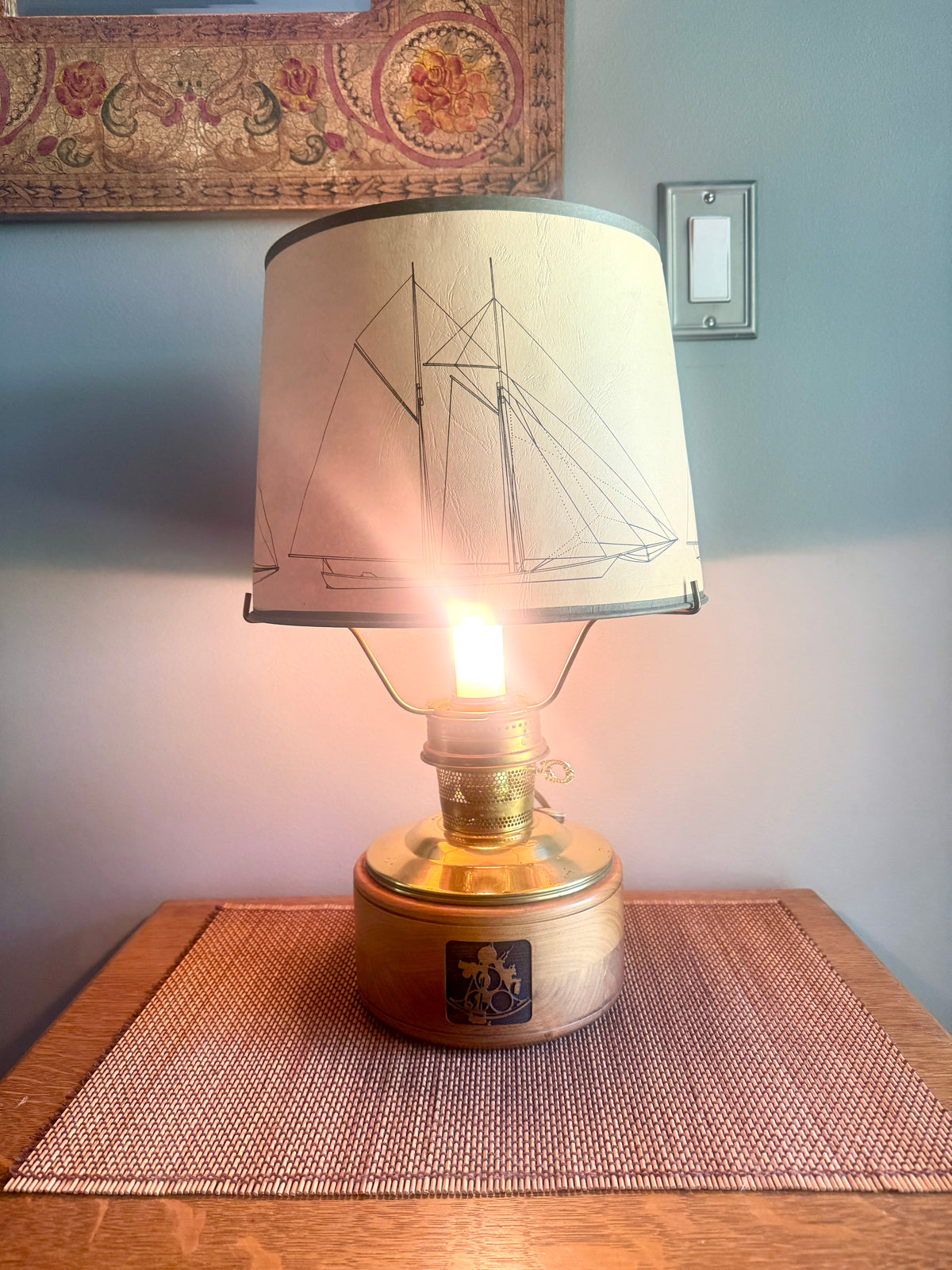 Vtg Aladdin Model 23 Mariner Converted Shelf Kerosine Lamp ~ Maritime Aladdin Model 23 Electric Lamp
