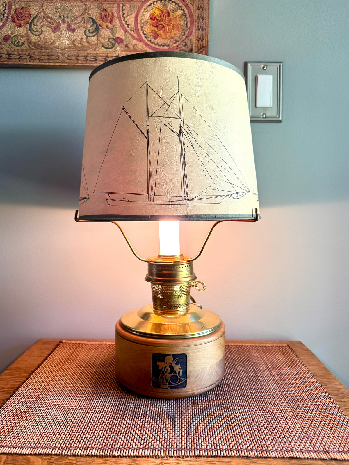 Vtg Aladdin Model 23 Mariner Converted Shelf Kerosine Lamp ~ Maritime Aladdin Model 23 Electric Lamp
