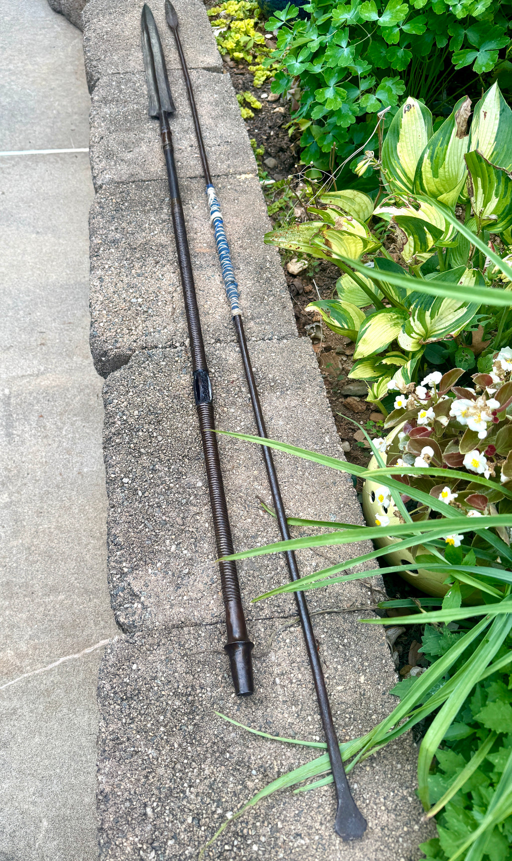 A Pair of Metal Antique African Tribal Spears ~ Zulu Style Forged Metal Spears