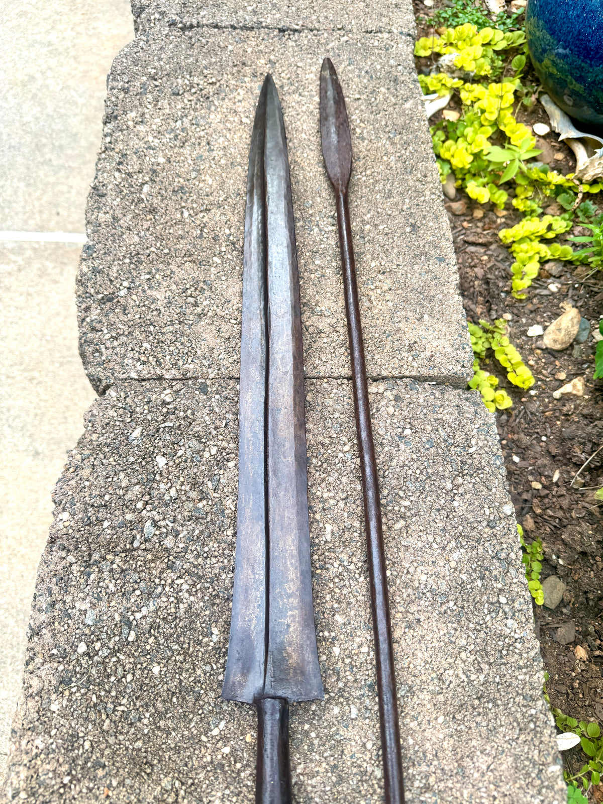 A Pair of Metal Antique African Tribal Spears ~ Zulu Style Forged Metal Spears