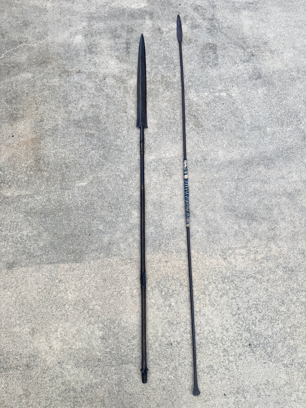 A Pair of Metal Antique African Tribal Spears ~ Zulu Style Forged Metal Spears