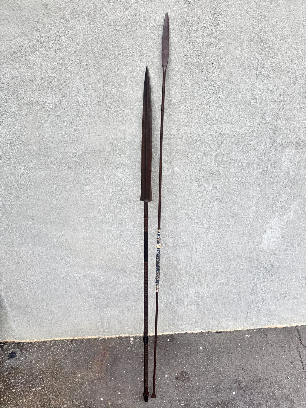 A Pair of Metal Antique African Tribal Spears ~ Zulu Style Forged Metal Spears