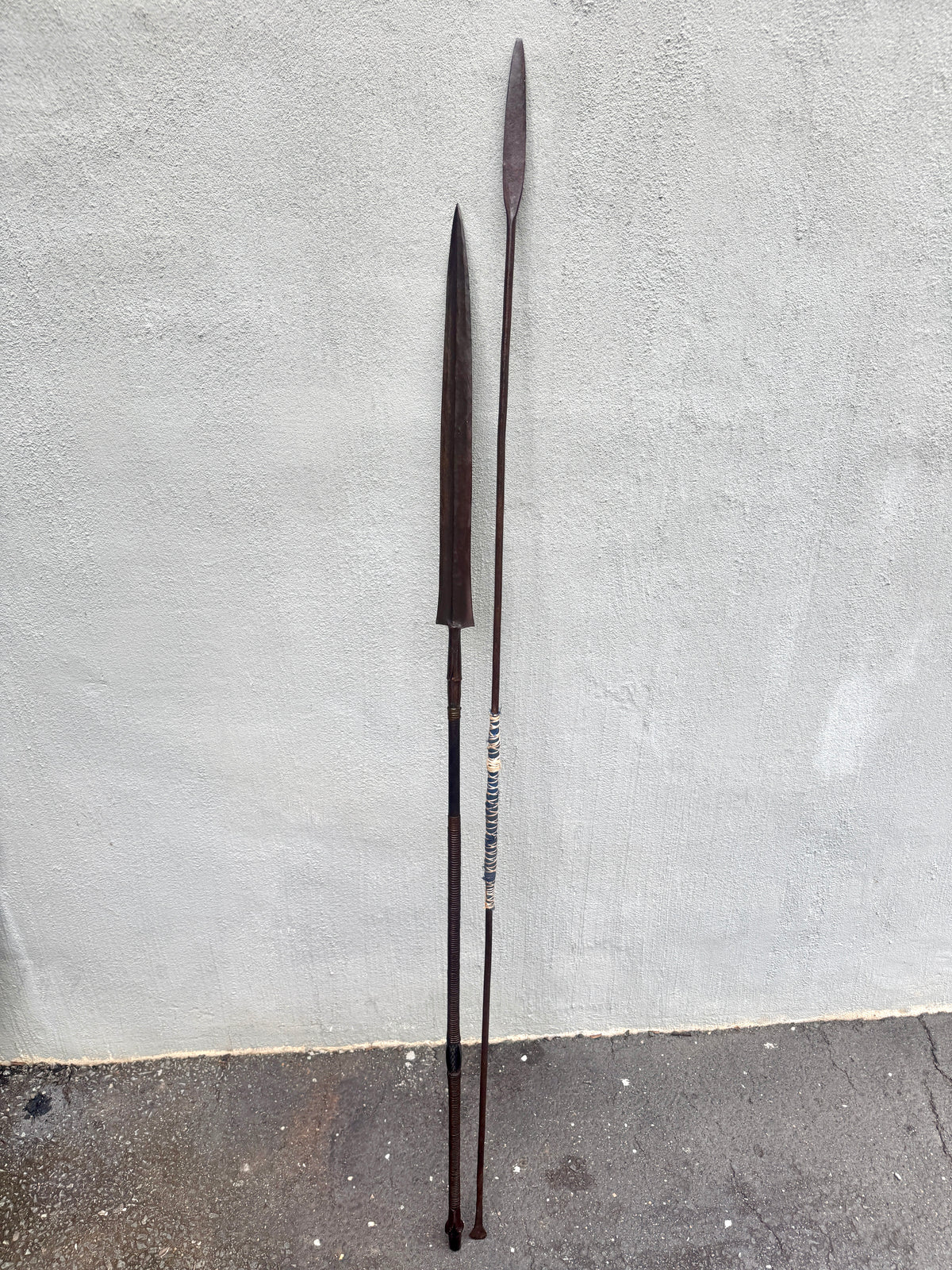 A Pair of Metal Antique African Tribal Spears ~ Zulu Style Forged Metal Spears