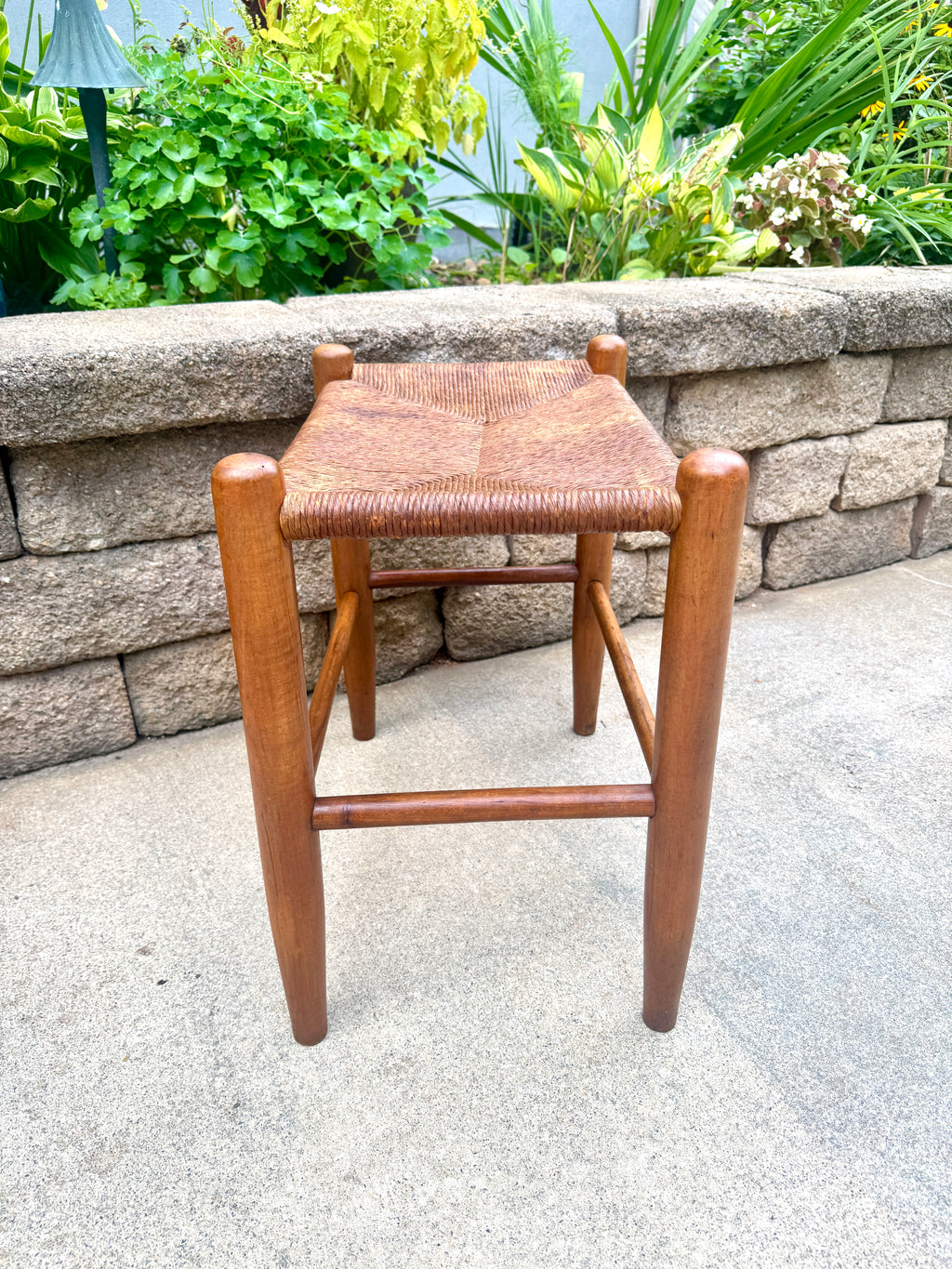 Vtg Wood Rush Bench | Rush Top Ottoman | Woven Sitting Stool | Long Wooden Stool | Borge Mogensen Style Bench | Rush Style Ottoman
