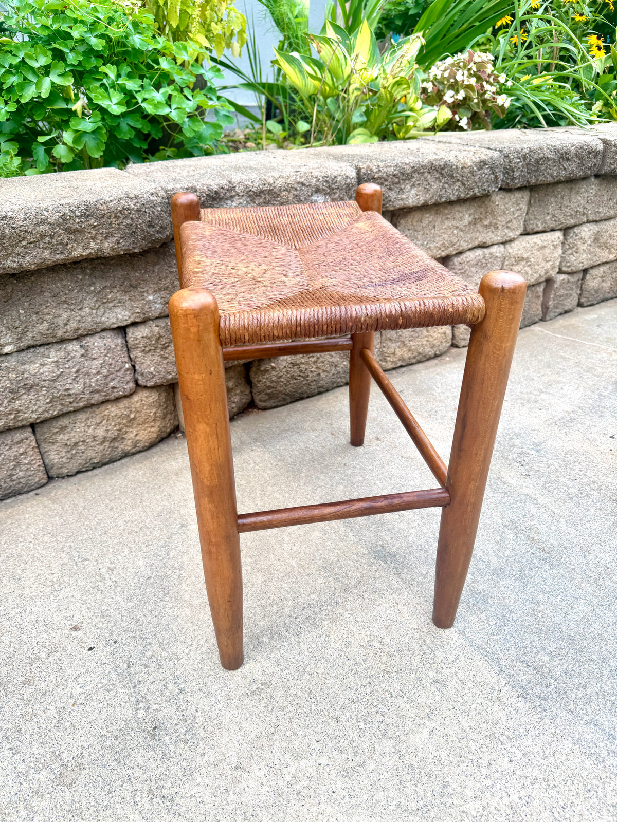 Vtg Wood Rush Bench | Rush Top Ottoman | Woven Sitting Stool | Long Wooden Stool | Borge Mogensen Style Bench | Rush Style Ottoman