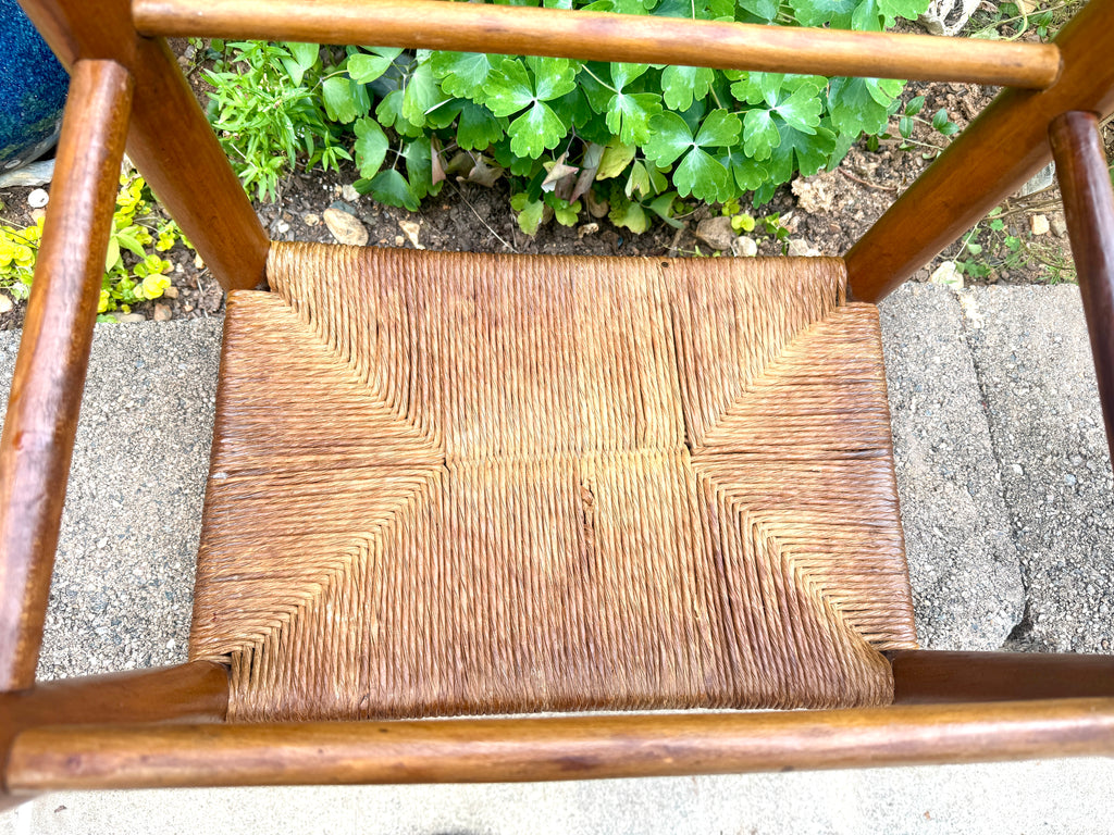 Vtg Wood Rush Bench | Rush Top Ottoman | Woven Sitting Stool | Long Wooden Stool | Borge Mogensen Style Bench | Rush Style Ottoman