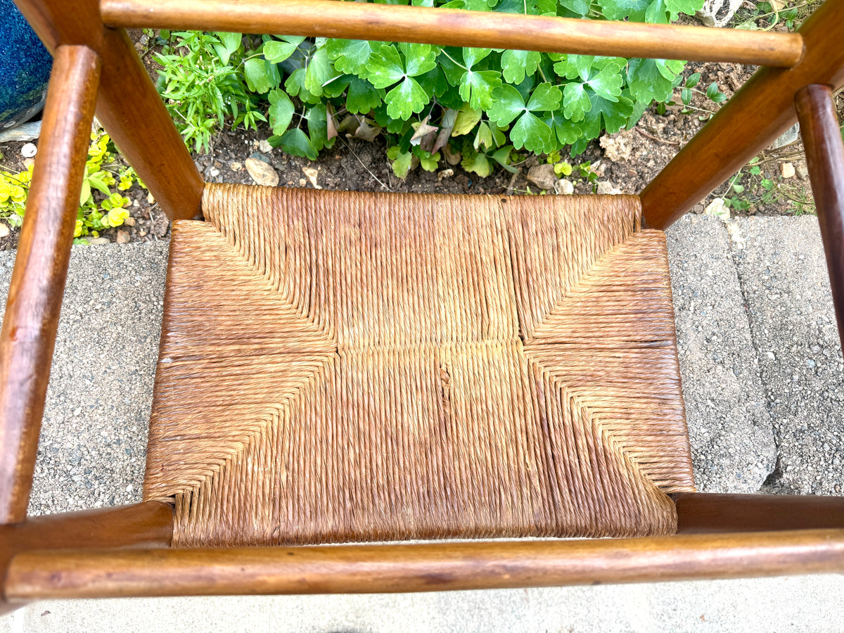 Vtg Wood Rush Bench | Rush Top Ottoman | Woven Sitting Stool | Long Wooden Stool | Borge Mogensen Style Bench | Rush Style Ottoman