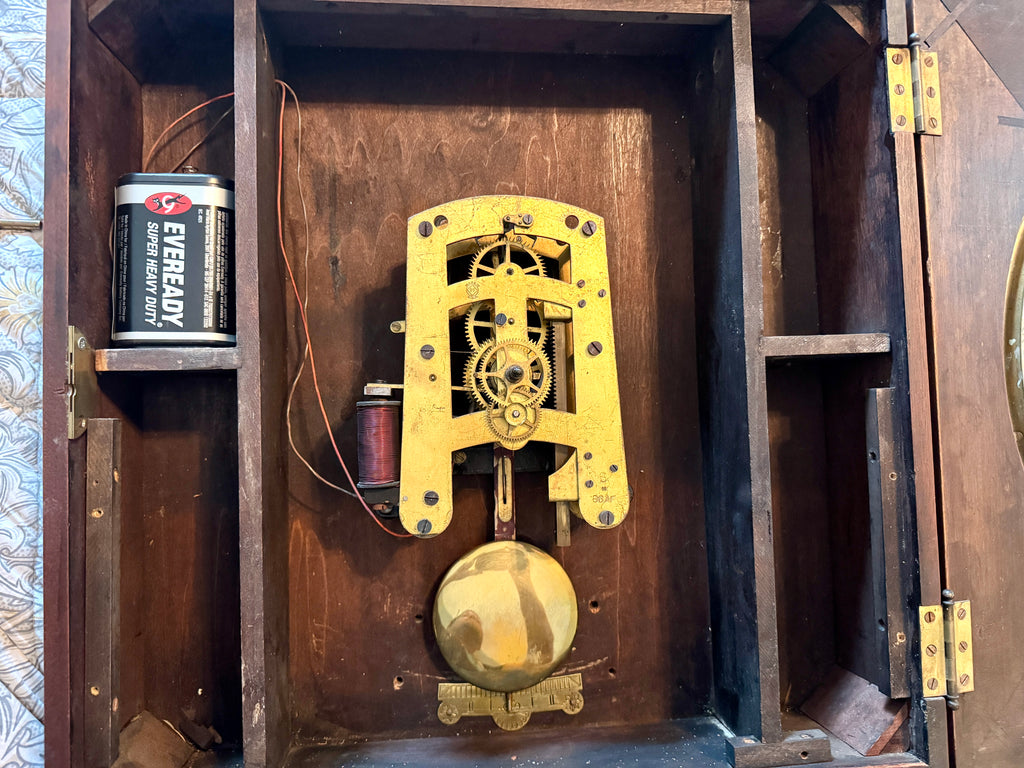 Antique Seth Thomas & Self-Winding Co. Pendulum Wall Clock ~ Large Wood Framed Seth Thomas Wall Clock