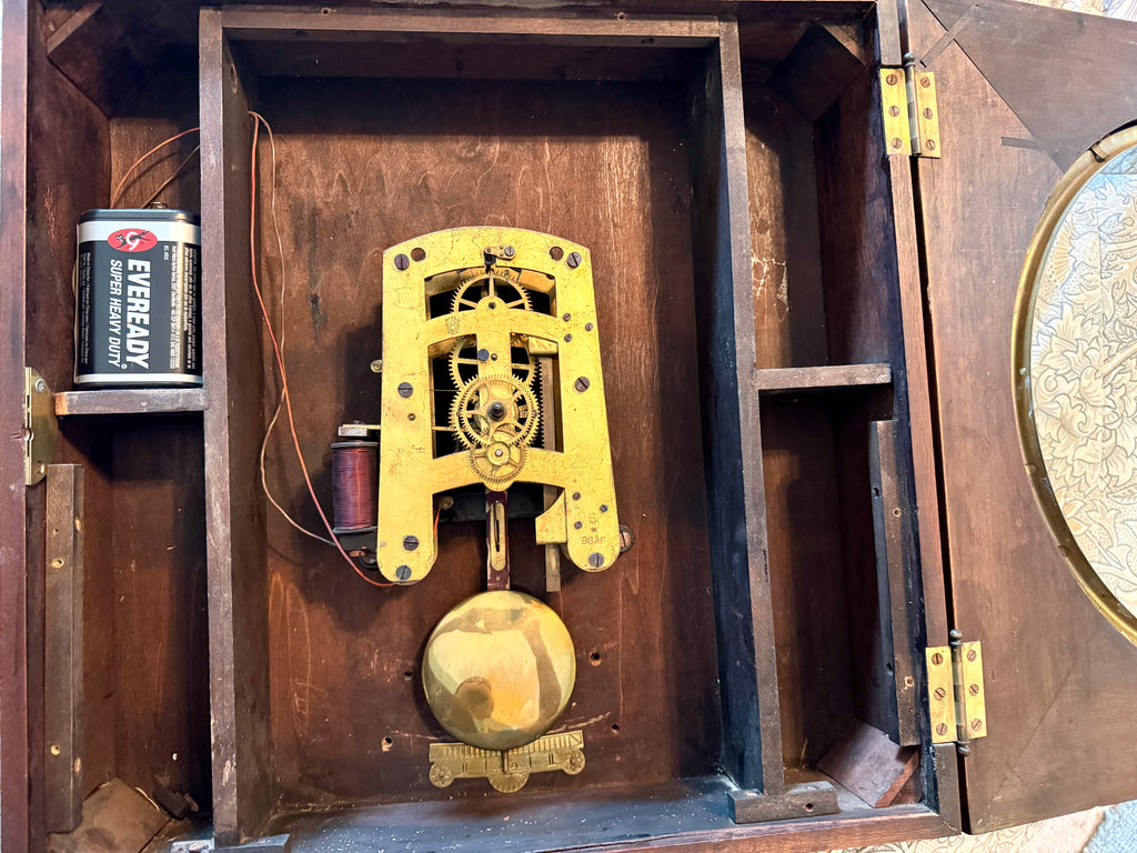 Antique Seth Thomas & Self-Winding Co. Pendulum Wall Clock ~ Large Wood Framed Seth Thomas Wall Clock