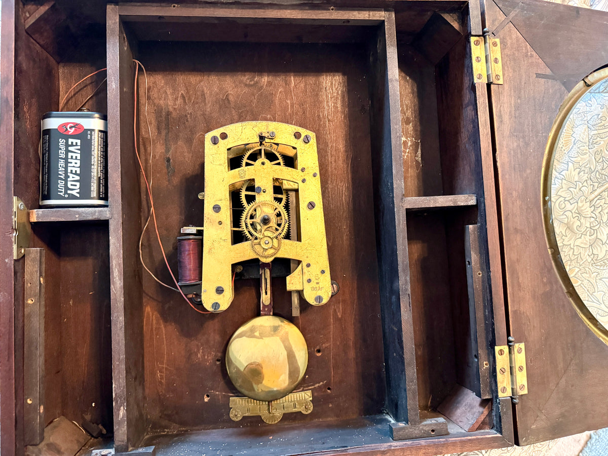 Antique Seth Thomas & Self-Winding Co. Pendulum Wall Clock ~ Large Wood Framed Seth Thomas Wall Clock