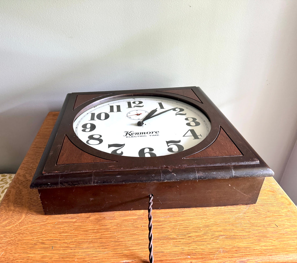 1920's Kenmore "Carlton" Electric Time Clock ~ May & Malone Kenmore Wood Case Wall Clock