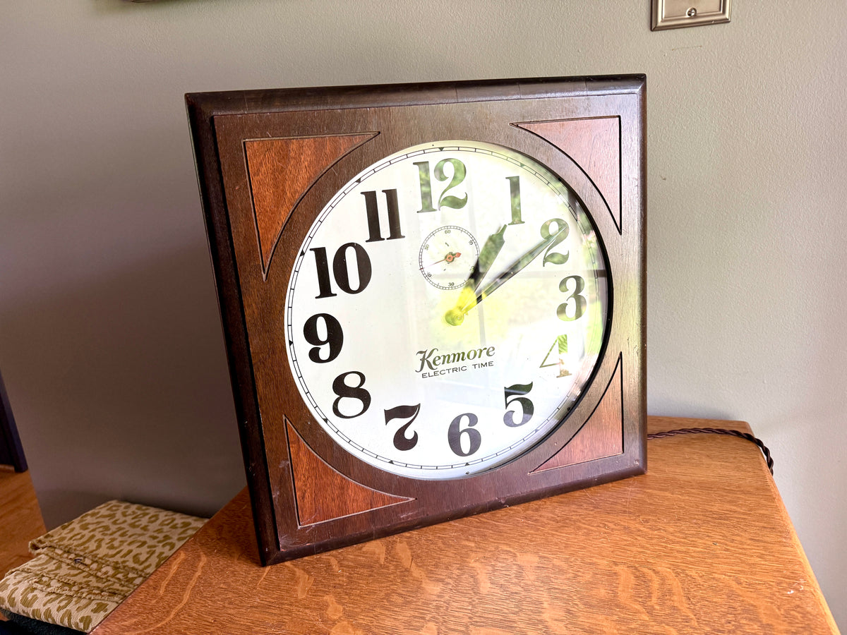 1920's Kenmore "Carlton" Electric Time Clock ~ May & Malone Kenmore Wood Case Wall Clock