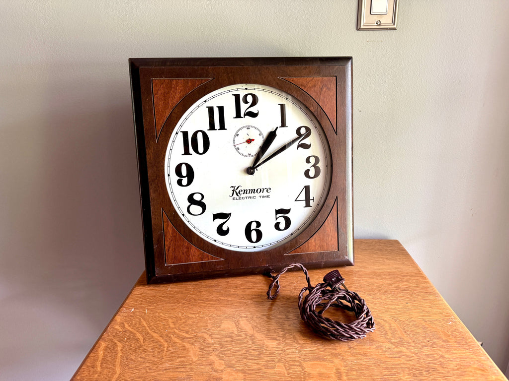 1920's Kenmore "Carlton" Electric Time Clock ~ May & Malone Kenmore Wood Case Wall Clock