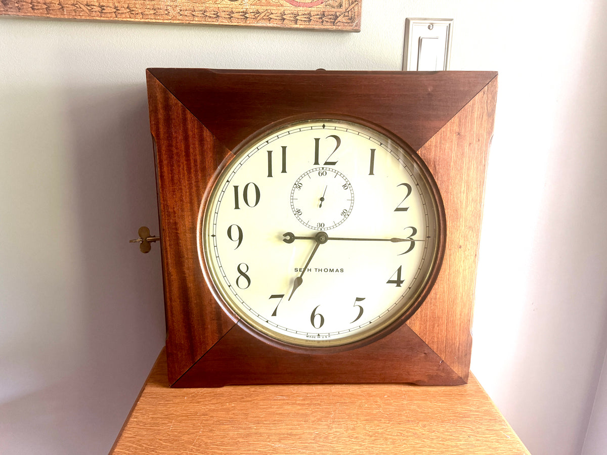 Antique Seth Thomas & Self-Winding Co. Pendulum Wall Clock ~ Large Wood Framed Seth Thomas Wall Clock