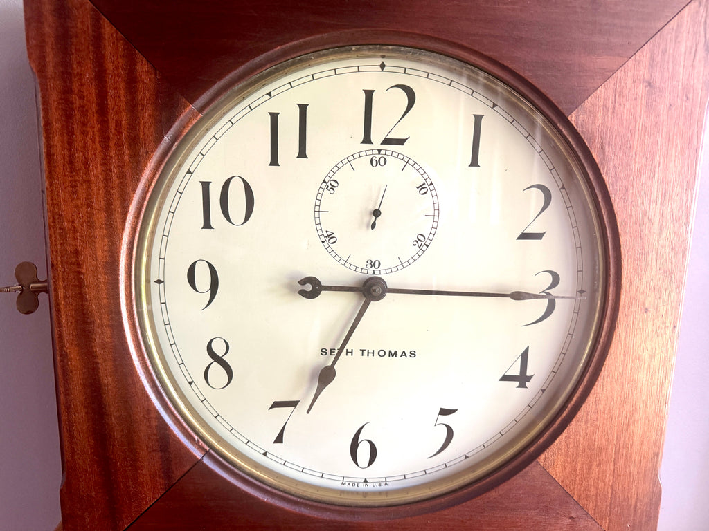 Antique Seth Thomas & Self-Winding Co. Pendulum Wall Clock ~ Large Wood Framed Seth Thomas Wall Clock