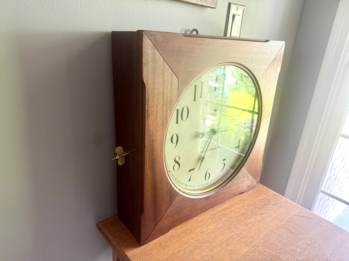 Antique Seth Thomas & Self-Winding Co. Pendulum Wall Clock ~ Large Wood Framed Seth Thomas Wall Clock