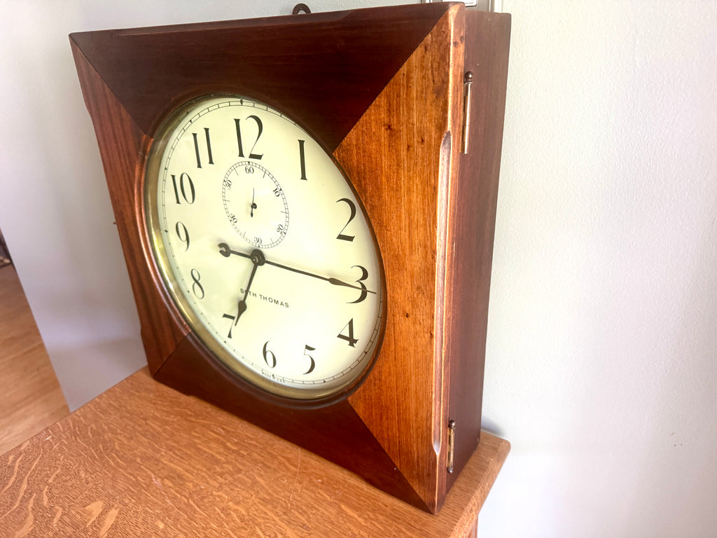 Antique Seth Thomas & Self-Winding Co. Pendulum Wall Clock ~ Large Wood Framed Seth Thomas Wall Clock